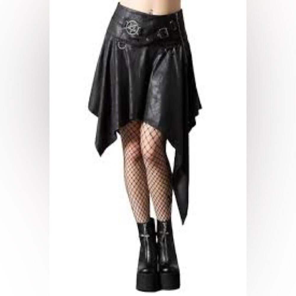 Killstar Gothic Asymmetrical Faux Leather Skirt Pentagram Detail Small R0346